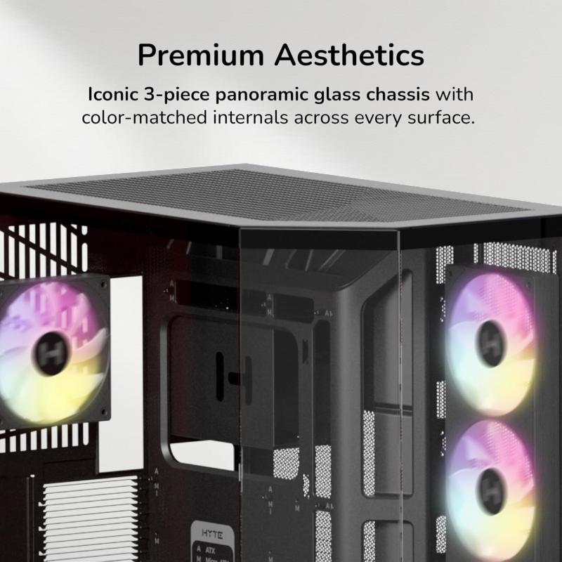 Emplacements pour ventilateurs et radiateurs de watercooling 360 mm dans le boîtier HYTE Y50