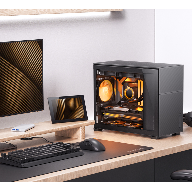 Boîtier PC Jonsbo D32 PRO Noir - Format MATX Compact, Support Back-Connect, Verre Trempé | Refroidissement Optimisé - 9