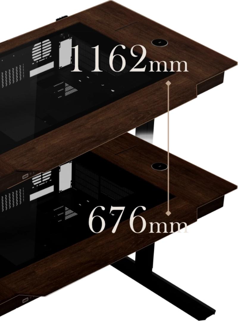 Réglage motorisé et connectique du bureau Lian Li DK07 WOOD