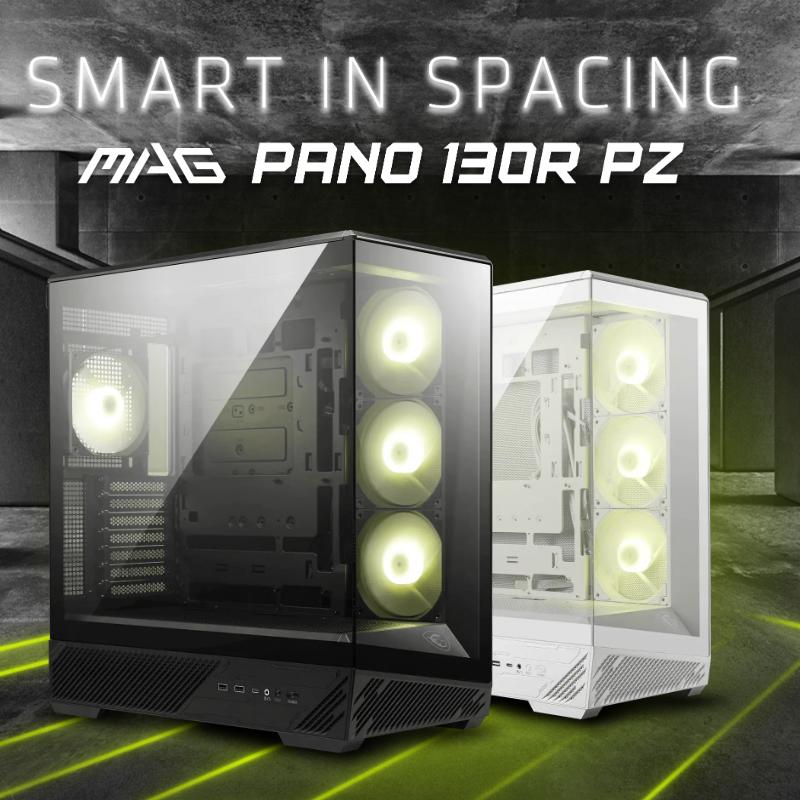 Boîtier PC MSI MAG PANO 130R PZ Noir avec verre trempé panoramique et ventilateurs ARGB