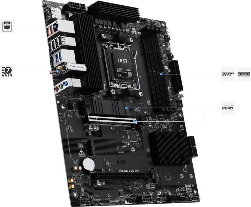PCIe 5.0 et stockage M.2 de la MSI PRO B850-S EVO WIFI