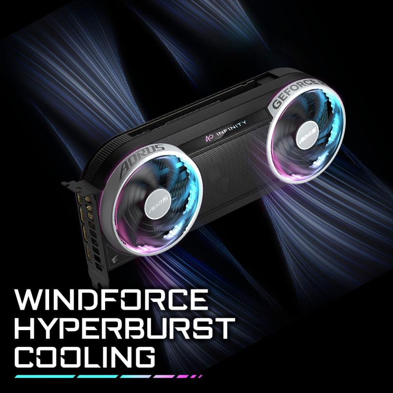 Système de refroidissement WINDFORCE Hyperburst de la GIGABYTE AORUS GeForce RTX 5070 INFINITY 12G