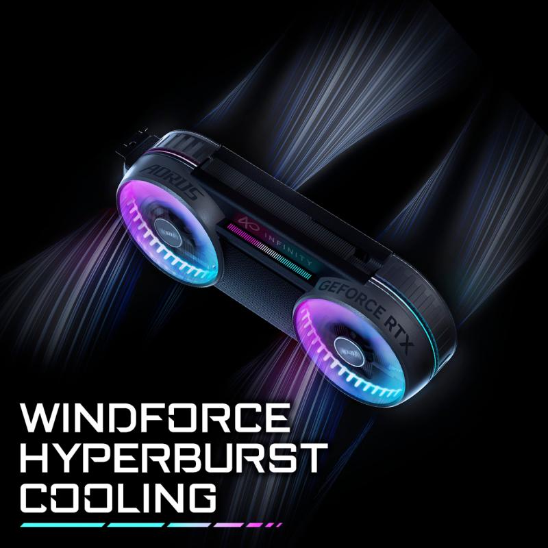 Système de refroidissement WINDFORCE Hyperburst de la Gigabyte AORUS RTX 5070 Ti INFINITY