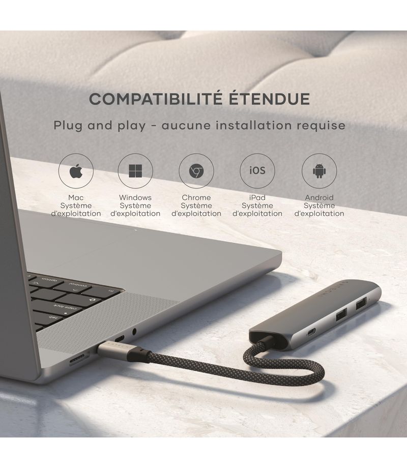 Hub USB-C SATECHI Multiport USB-C Slim 4-en-1 gris