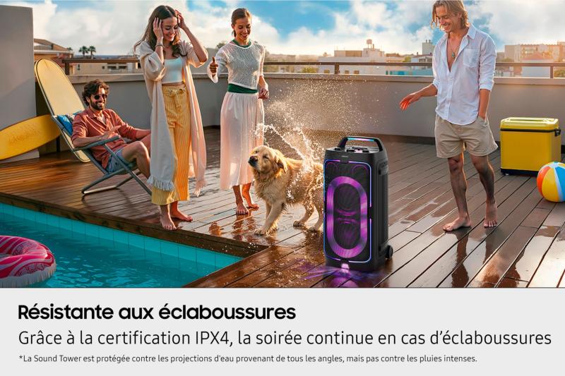 enceinte Samsung Sound Tower transport roulettes poignée