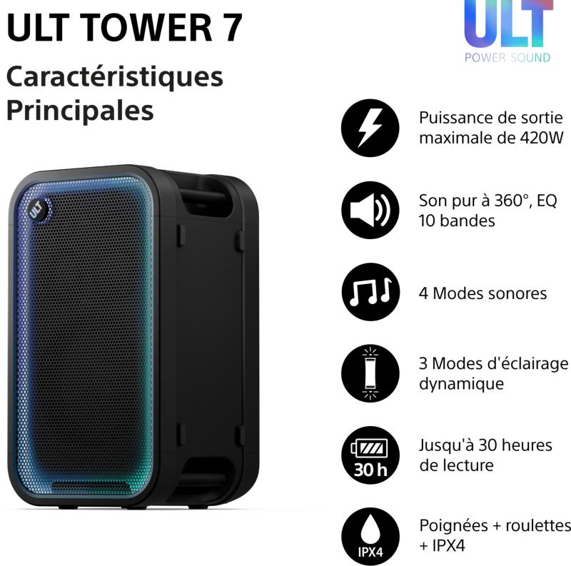 Enceinte de soirée Sony ULT Tower 7 noire avec éclairage LED