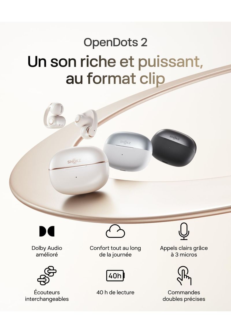 Écouteurs clip-oreille Shokz OpenDots 2 Noir