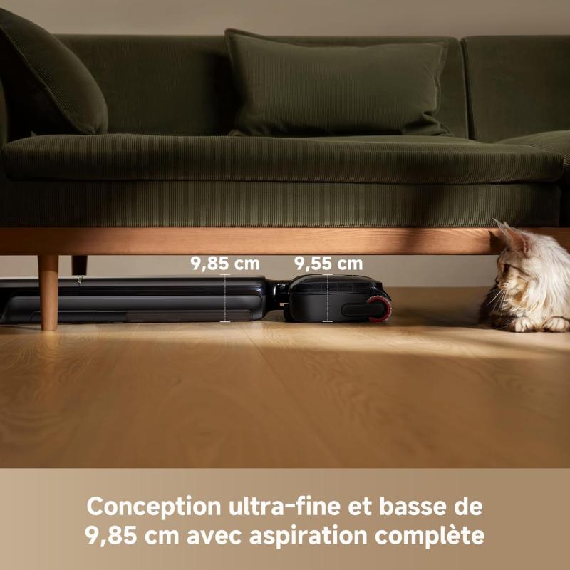 Nettoyage à plat sous les meubles avec le Dreame T12 Pro