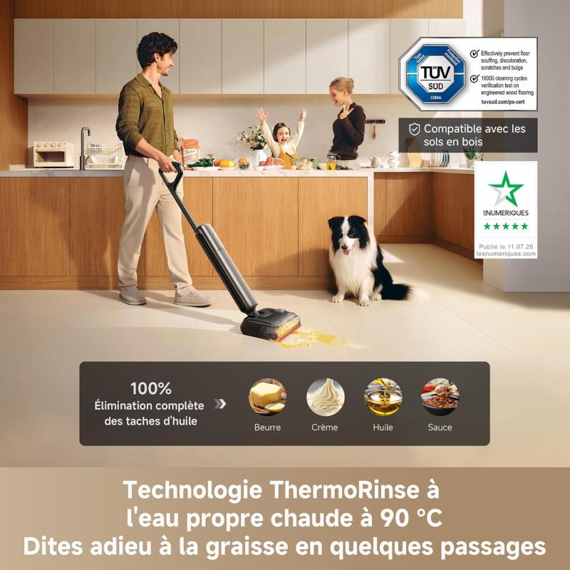 Lavage à l'eau chaude ThermoRinse du Dreame T16 Pro Heat