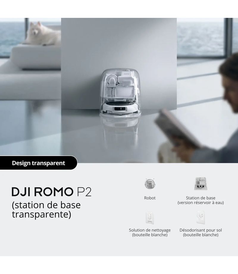Robot aspirateur laveur DJI ROMO P2 Transparent