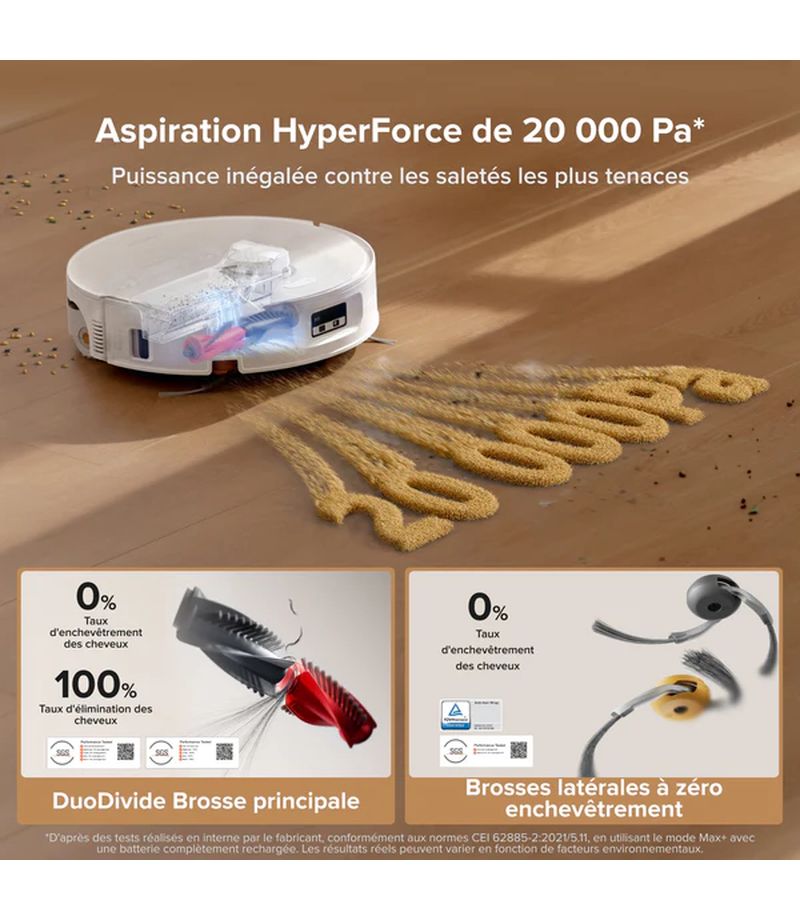 Aspiration HyperForce 20000 Pa du Roborock Qrevo Curv 2 FlowX