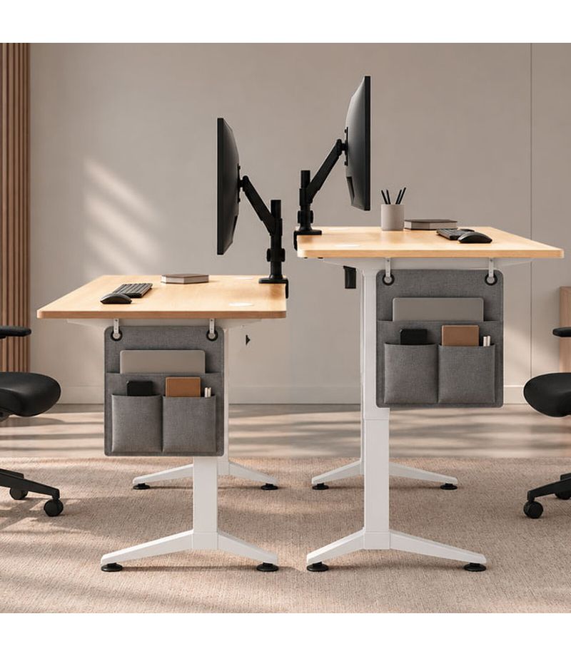 Bureau électrique assis-debout Advance Flexdesk White 140 avec plateau effet bois
