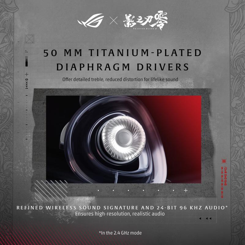 Haut-parleur de 50 mm à diaphragme plaqué titane du casque ASUS ROG Delta II Phantom Blade Zero Edition