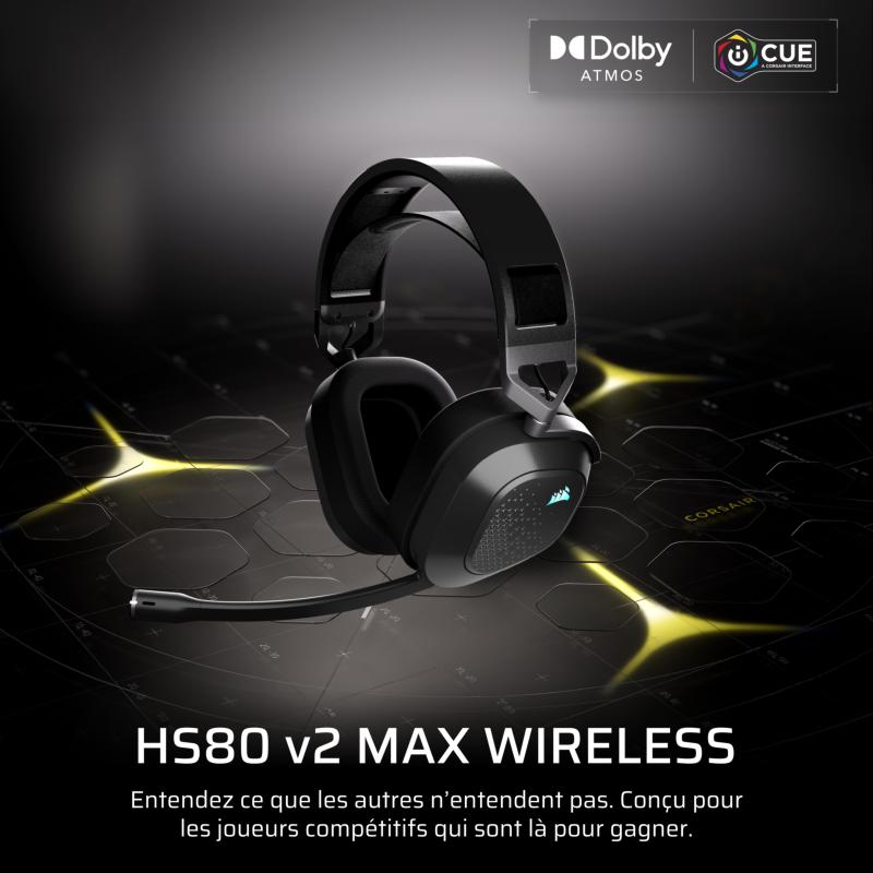 Micro-casque gamer sans fil Corsair HS80 v2 Max Wireless gris acier