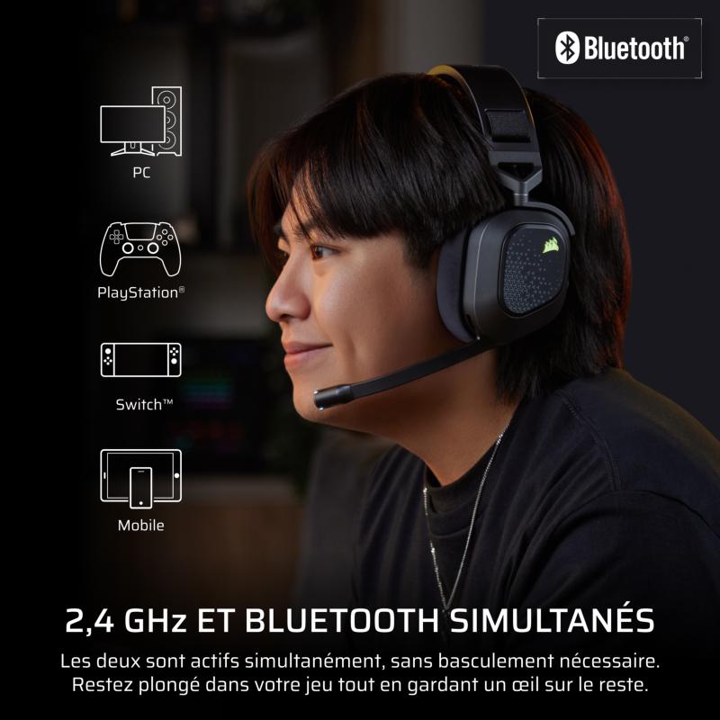 Connectivité Bluetooth et 2,4 GHz du micro-casque Corsair HS80 v2 Max Wireless