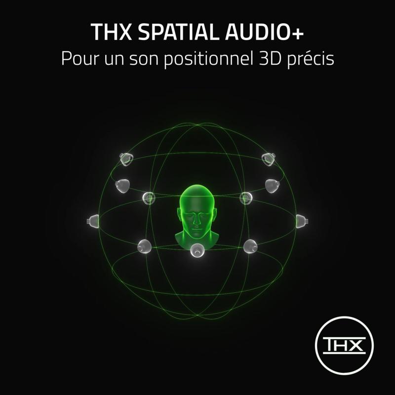 Haut-parleurs Razer TriForce Bio-Cellulose 40 mm et son spatial THX du Barracuda V2 Pro