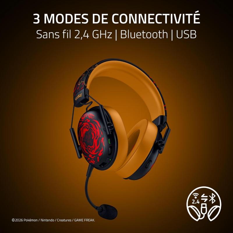 Vue du casque sans fil Razer BlackShark V3 X HyperSpeed édition Pokémon Lucario