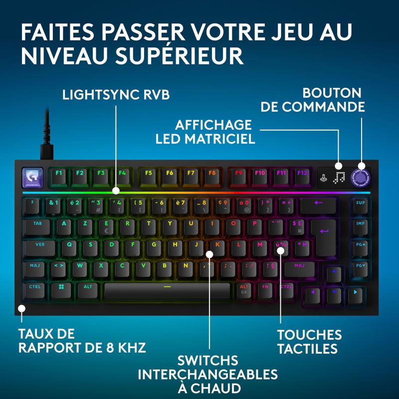 Éclairage LIGHTSYNC RVB et commandes du Logitech G G316 X 75