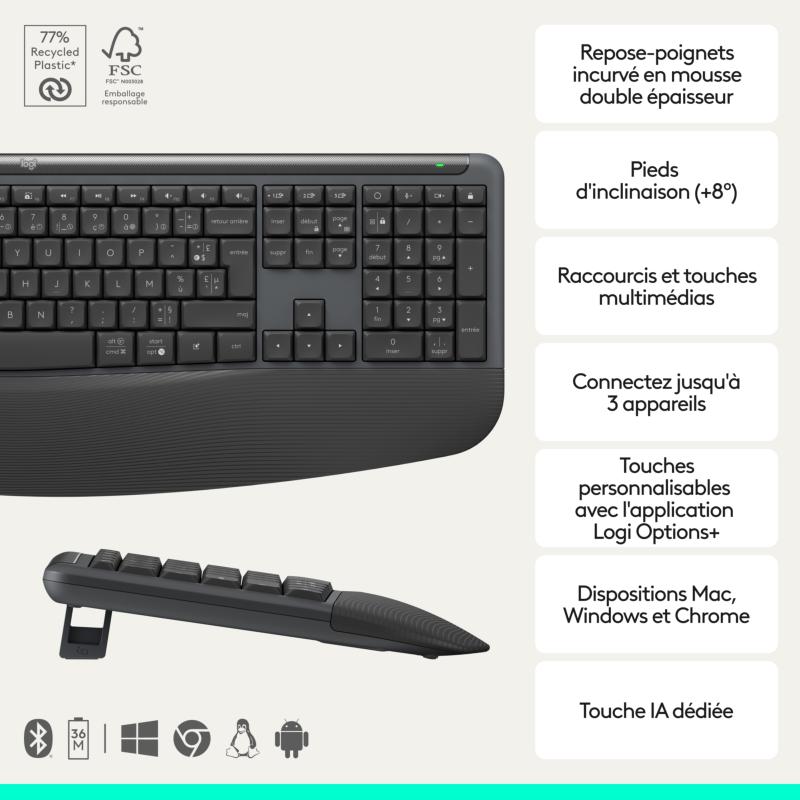 Clavier ergonomique Logitech MK880 avec repose-poignets