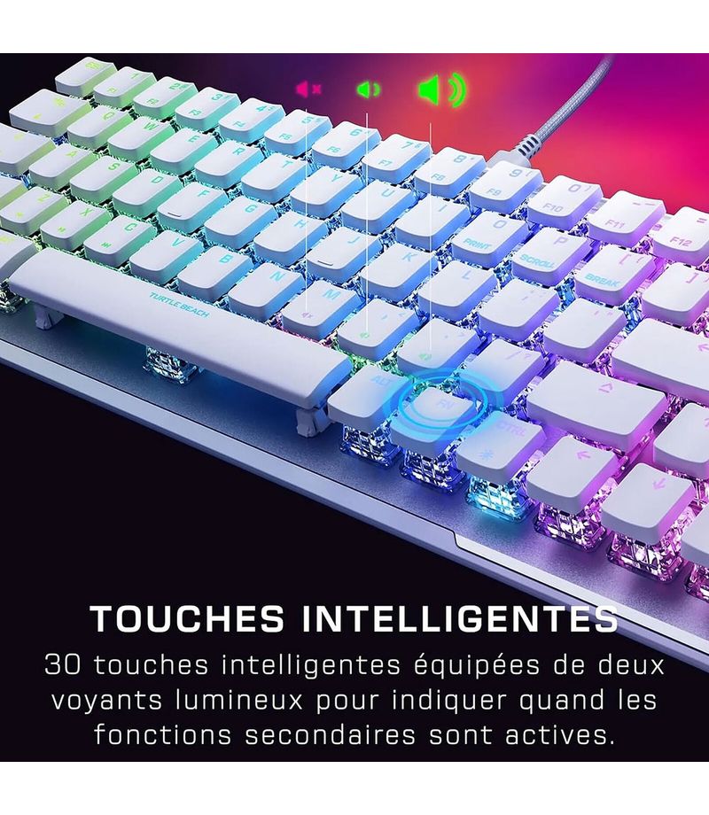 Vue du clavier Turtle Beach Vulcan II Mini avec touches personnalisables et éclairage RGB