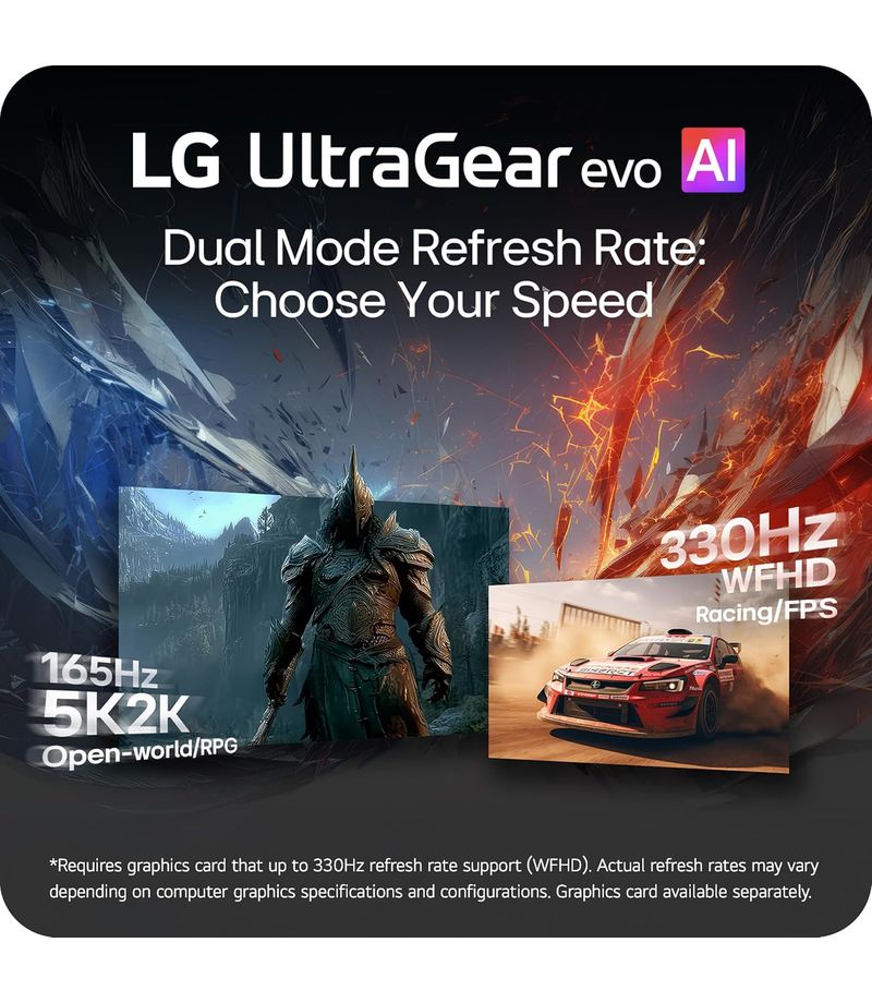 Emplacement pour une illustration du Dual-Mode 165 Hz et 330 Hz de l'écran LG UltraGear Evo AI