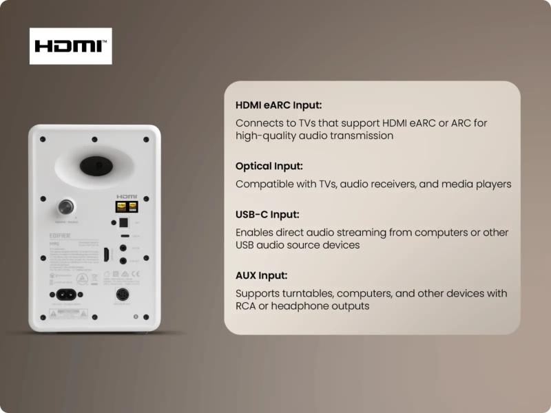 Connectique HDMI eARC et USB-C des enceintes Edifier M90