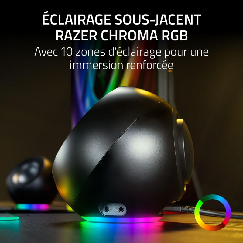 Connectique USB-C Bluetooth 5.3 et ports audio jack des enceintes Razer Mako X