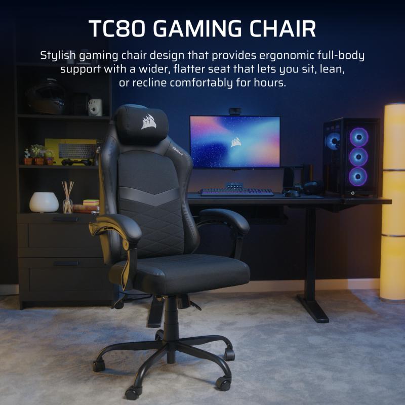 Siège gaming Corsair TC80 noir avec revêtement en tissu