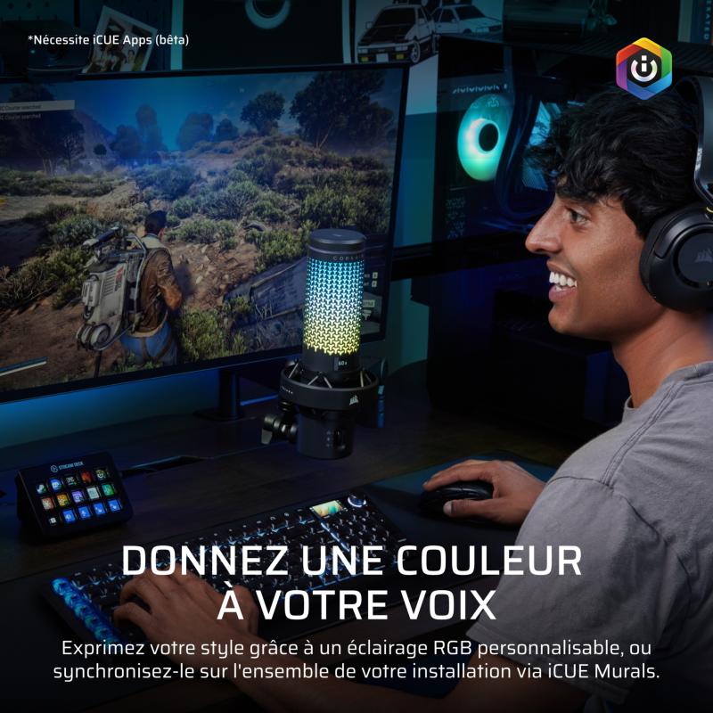Microphone gamer USB Corsair Voxara noir avec éclairage RGB