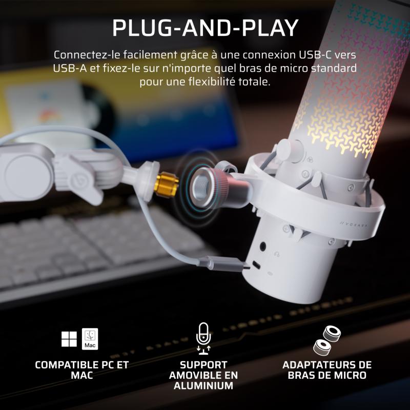 Écran OLED, commandes tactiles et éclairage RGB du microphone Corsair Voxara noir