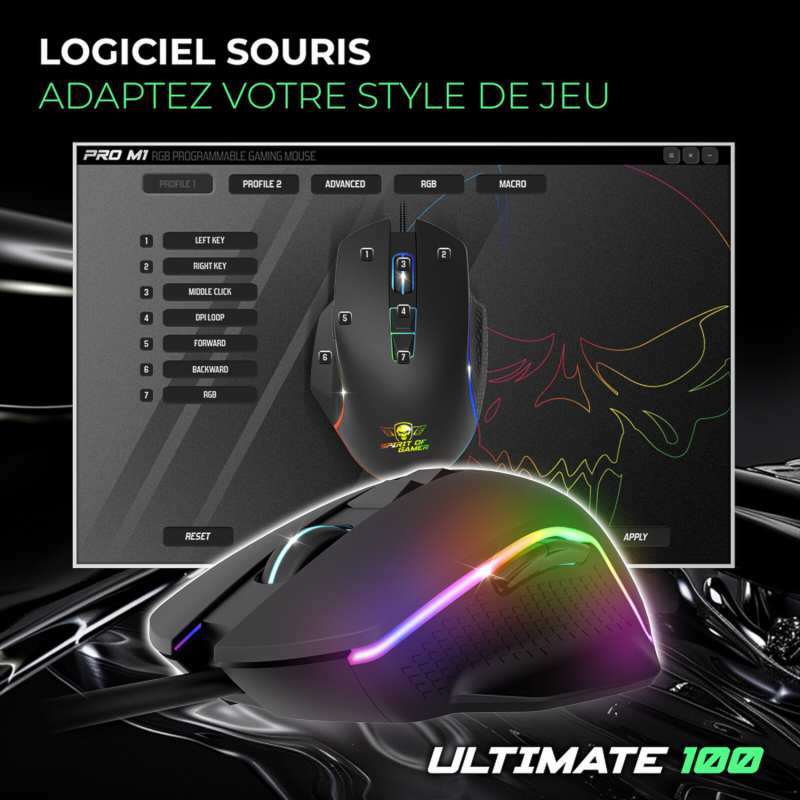 Clavier RGB souris gaming et tapis du Spirit of Gamer Ultimate 100
