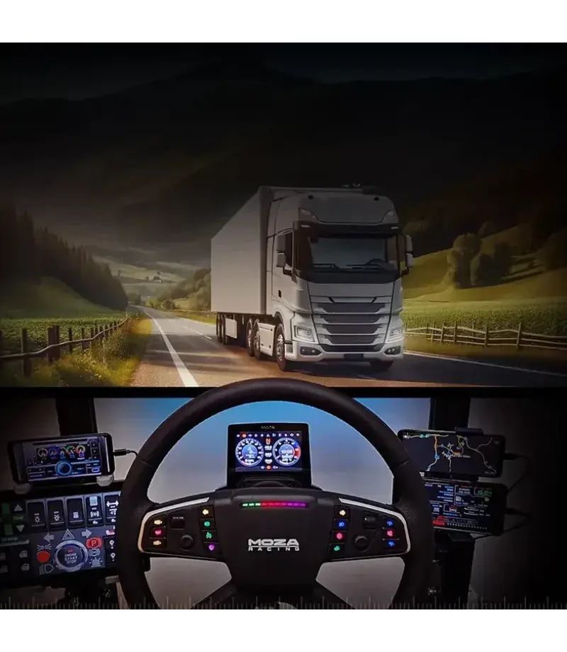 Pack MOZA R5 Pro Truck Simulator avec volant camion TSW, base Direct Drive et pédalier