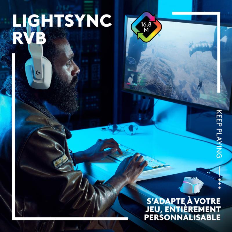 Souris gaming Logitech G G502X Plus violette avec éclairage RGB LIGHTSYNC et boutons programmables