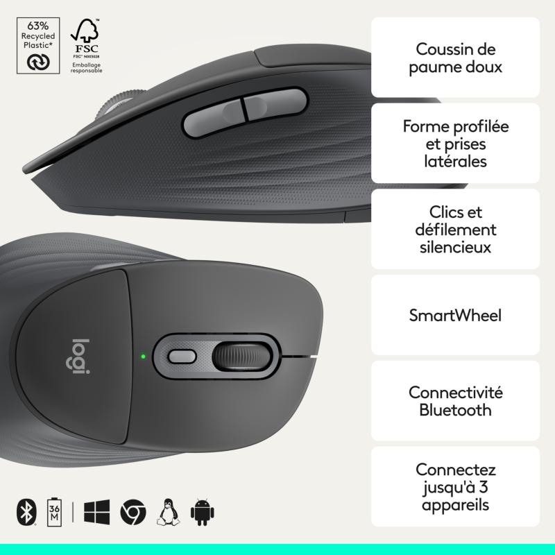 Souris ergonomique Logitech M850 L avec coussin de paume