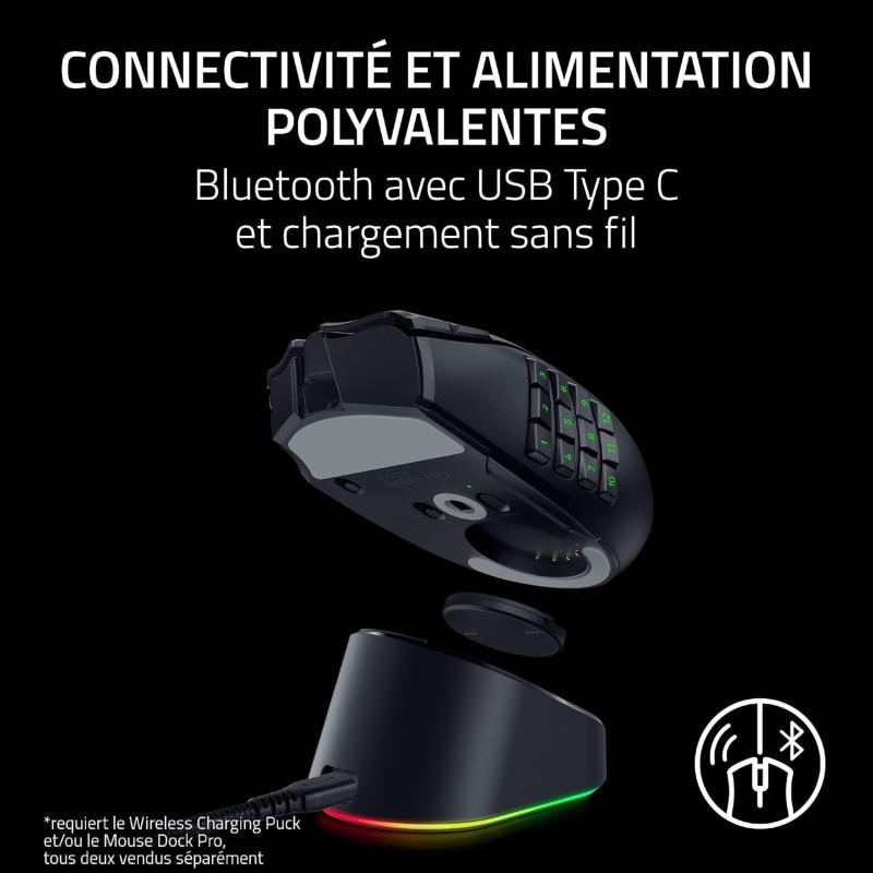 Connexion sans fil et éclairage Chroma de la Razer Naga V3 Pro