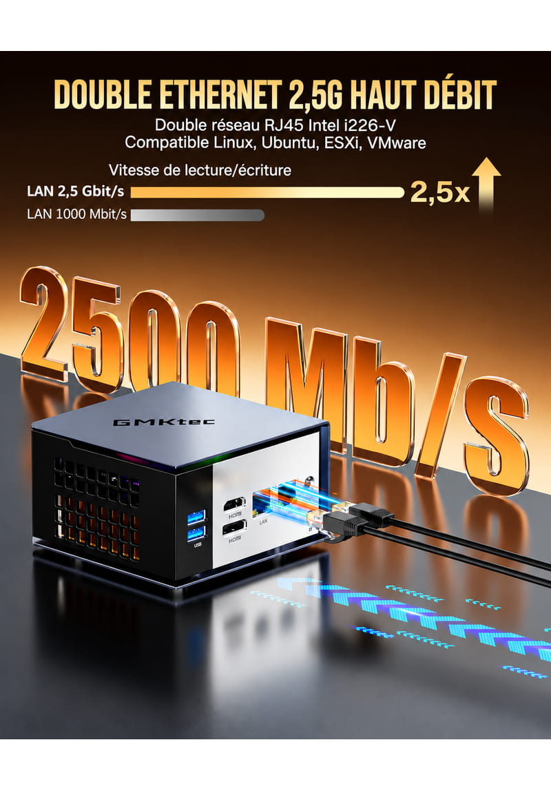 Double connectique Ethernet 2,5 GbE du GMKtec NucBox EVO-X1