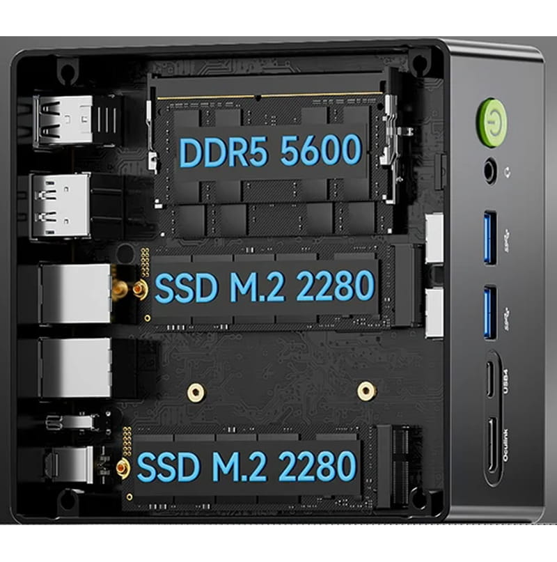 Mémoire DDR5 et emplacements SSD du GMKtec NucBox K11
