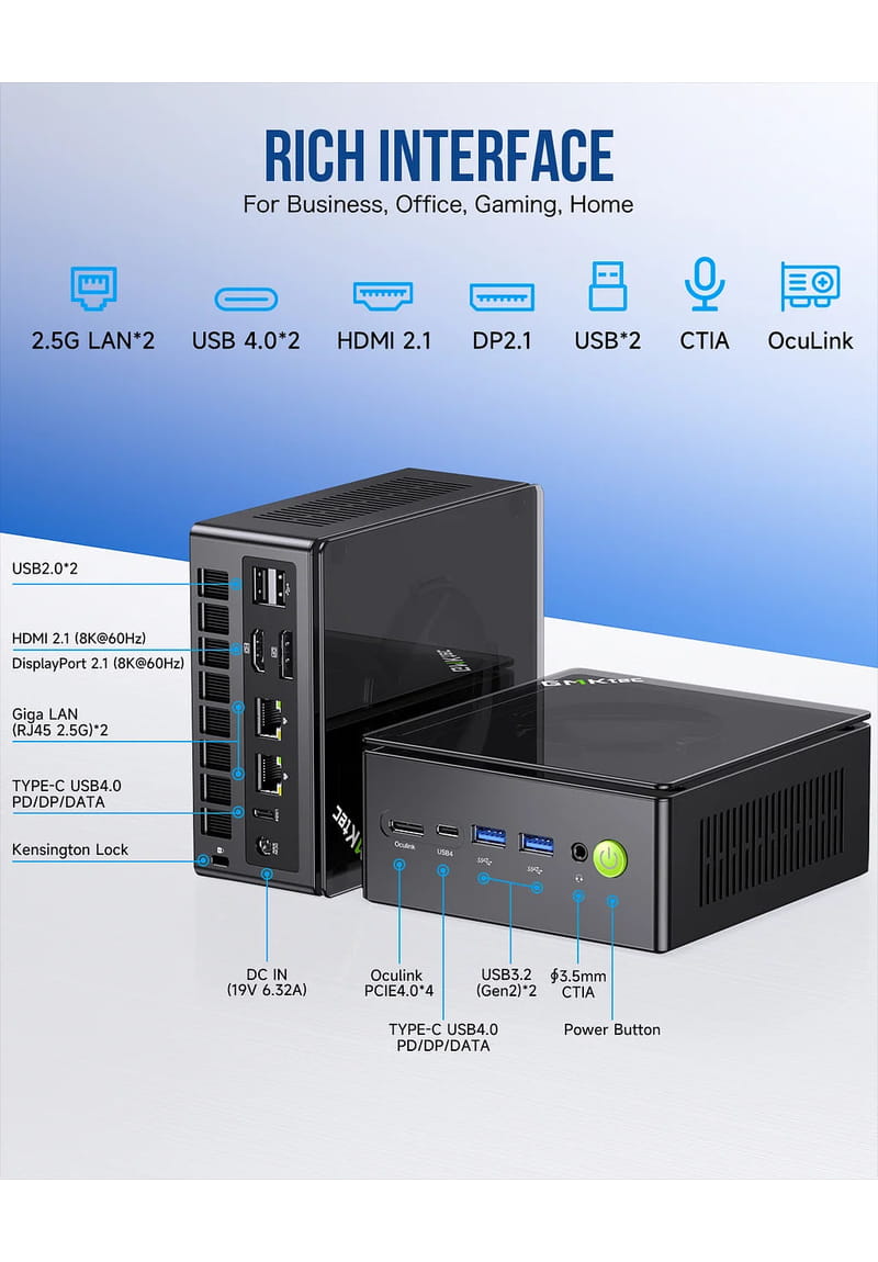 Connectique du mini PC GMKtec NucBox K8 Plus