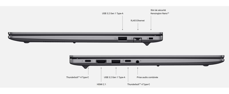Connectique ASUS ExpertBook P5 G2 avec Thunderbolt 4, HDMI 2.1, USB-A et Ethernet RJ45