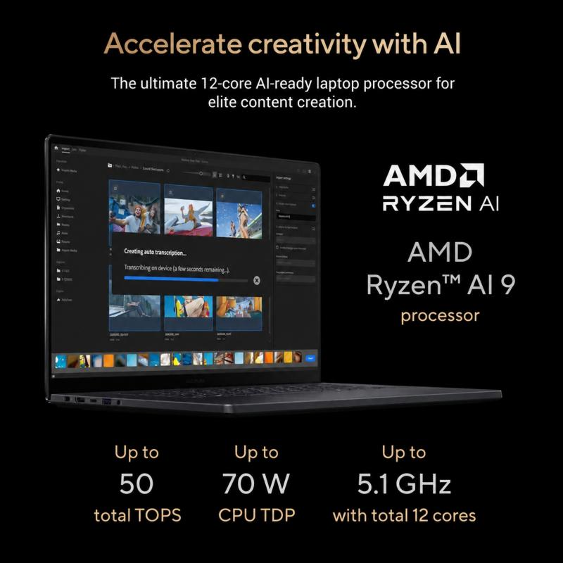 ASUS ProArt P16 OLED avec processeur AMD Ryzen AI et carte graphique NVIDIA GeForce RTX