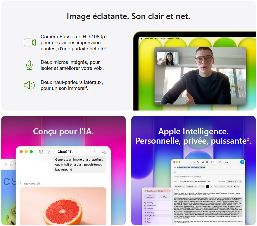 Écran Liquid Retina 13 pouces et appel FaceTime sur MacBook Neo