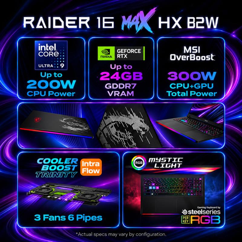 MSI Raider 16 Max HX avec processeur Intel Core Ultra 9 290HX Plus et NVIDIA GeForce RTX 5090