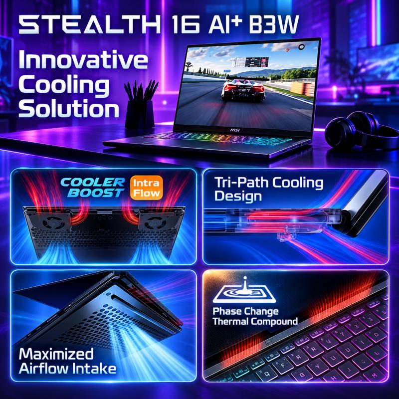 MSI Stealth 16 AI+ avec processeur Intel Core Ultra 9 386H et carte graphique GeForce RTX 5070