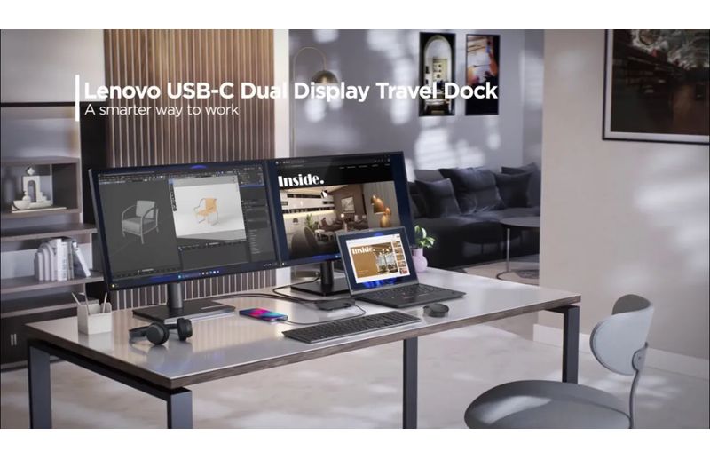 Station d'accueil Lenovo Travel Dock Dual Display USB-C 65W