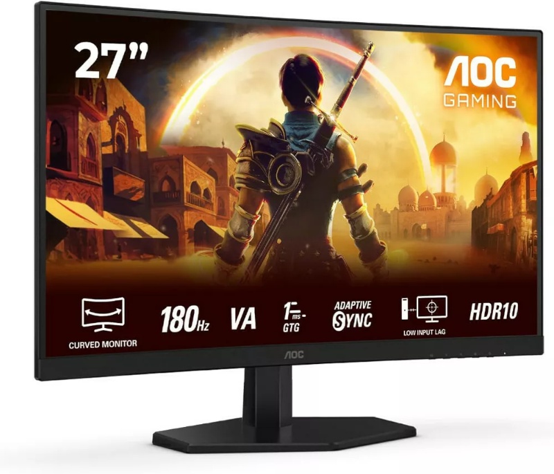 AOC C27G42E - Ecran PC 27 pouces LED Full HD 1080p, 1920 x 1080 pixels, 0.5 ms (MPRT), 16/9, Dalle VA incurvée, 180 Hz, HDR10, Adaptive Sync, DisplayPort/HDMI, Noir