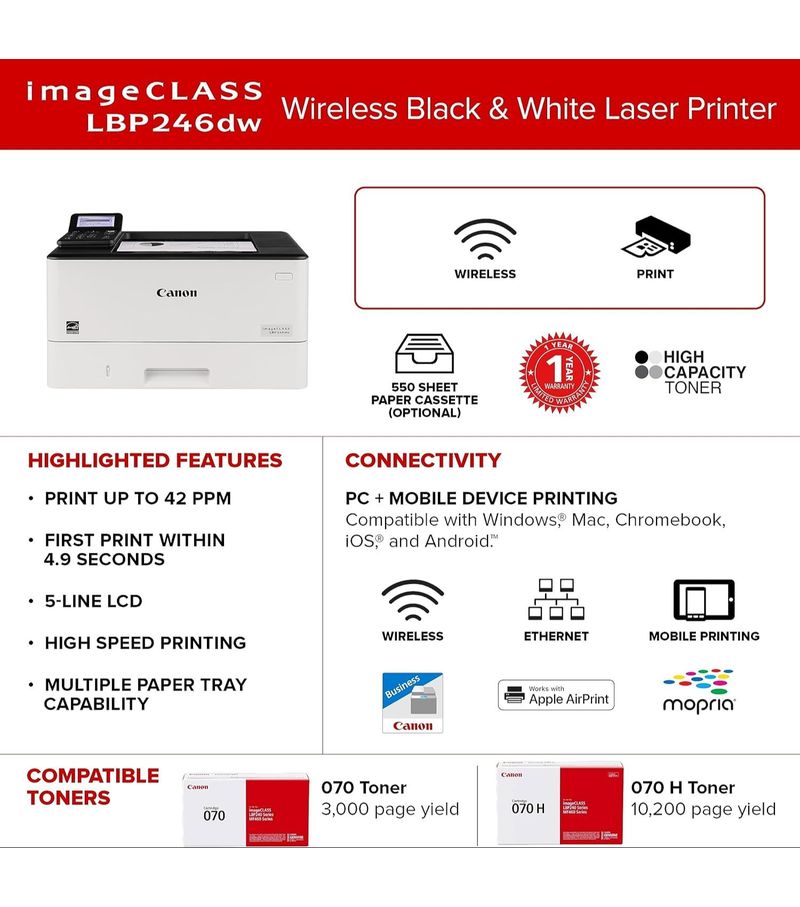 Canon i-SENSYS LBP246dw II vue imprimante professionnelle A4