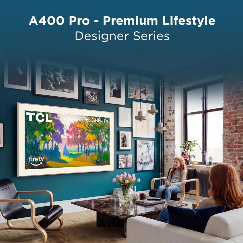 Mode Tableau et cadre effet noyer du TCL 85A400 Pro