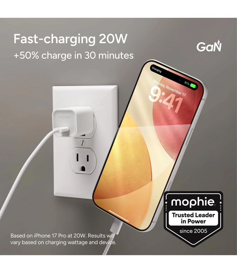 Mophie USB-C GaN Wall Adapter 20W avec câble