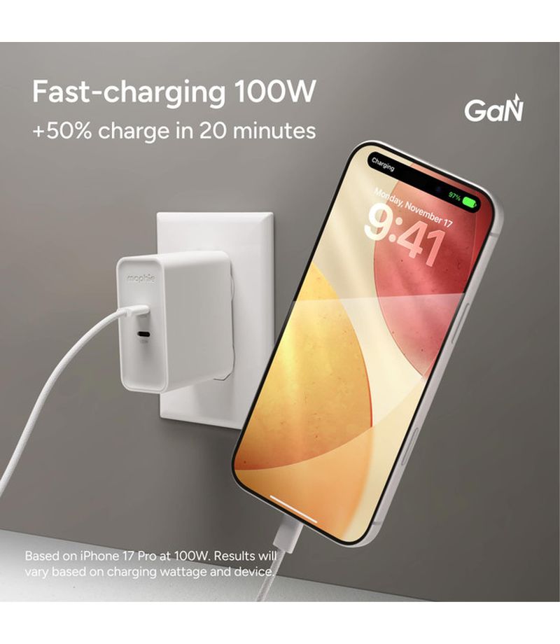 Chargeur mural Mophie Speedport 100 USB-C GaN 100 W blanc
