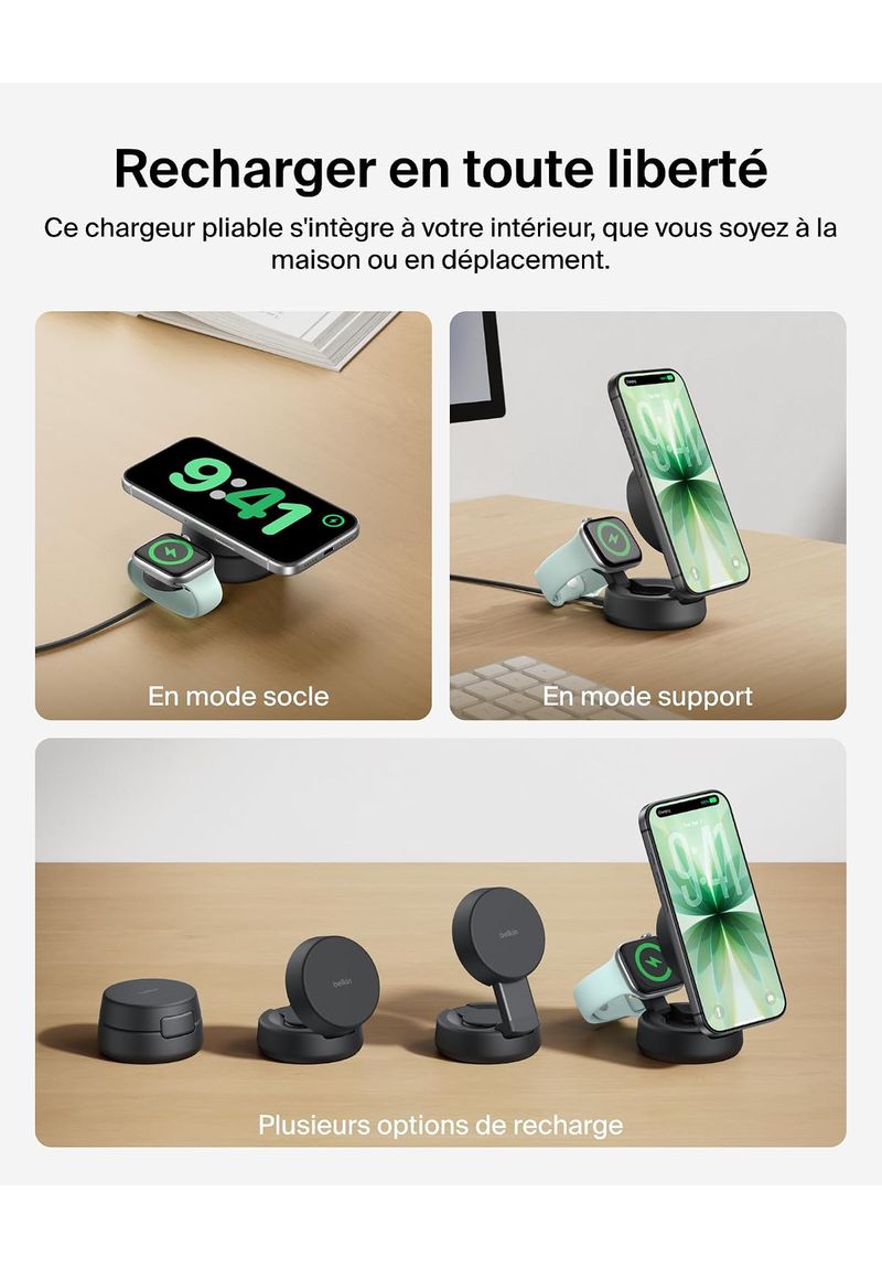 Chargeur Belkin UltraCharge Pro 2-en-1 beige clair